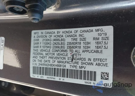 2019 Honda Cr-V Ex-L z USA, uszkodzony, nr VIN 2HKRW2H80KH668124